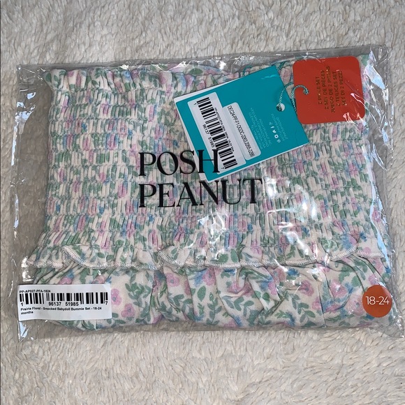 NWT Posh Peanut Prairie Floral Smocked Babydoll Bummie Set 18-24M - Picture 2 of 7
